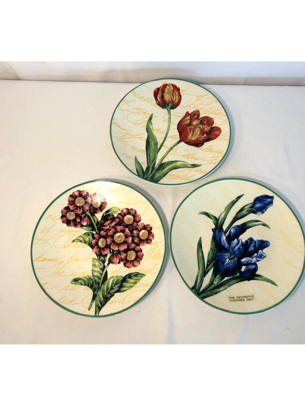 Set of 3 World Market Decorative Floral Plates Tulip & Iris Design